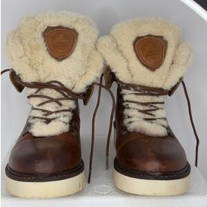 Pajari Canada Brown Leather Waterproof Winter Boots Faux Fur Lined Womens 9-9.5